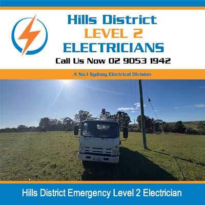 Emergency electrical service truck with elevated platform for power line repairs in Hills District