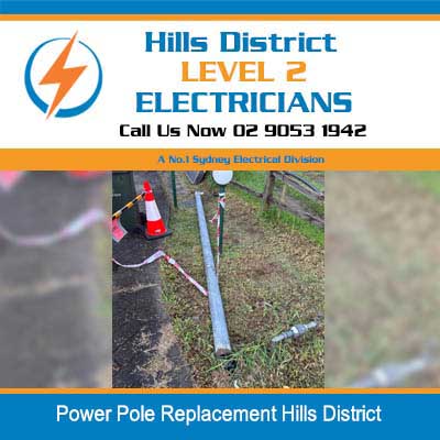 Level 2 electrician replacing new private power pole in residential property in Hills District
